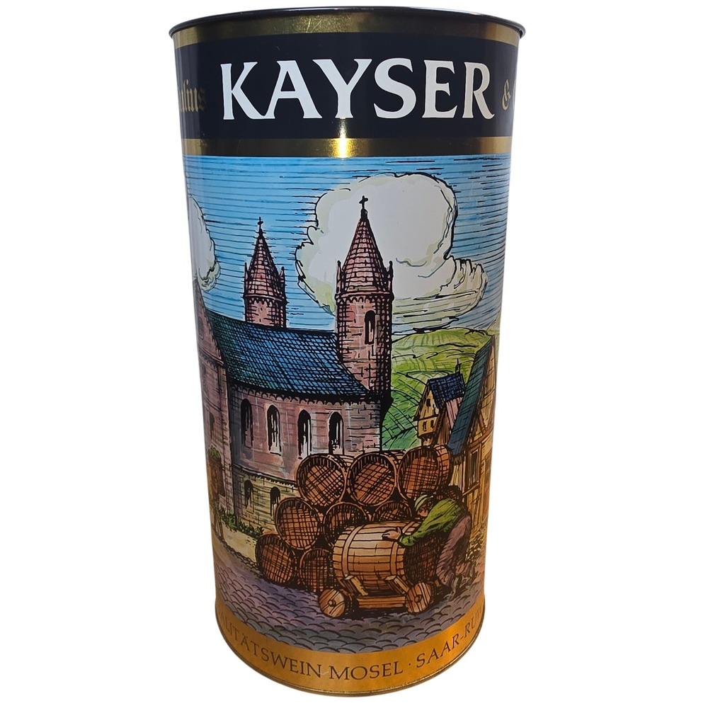 Julius Kayser & Co Tall Metal Tin Wine Canister Made In England 13-1/2" Vintage